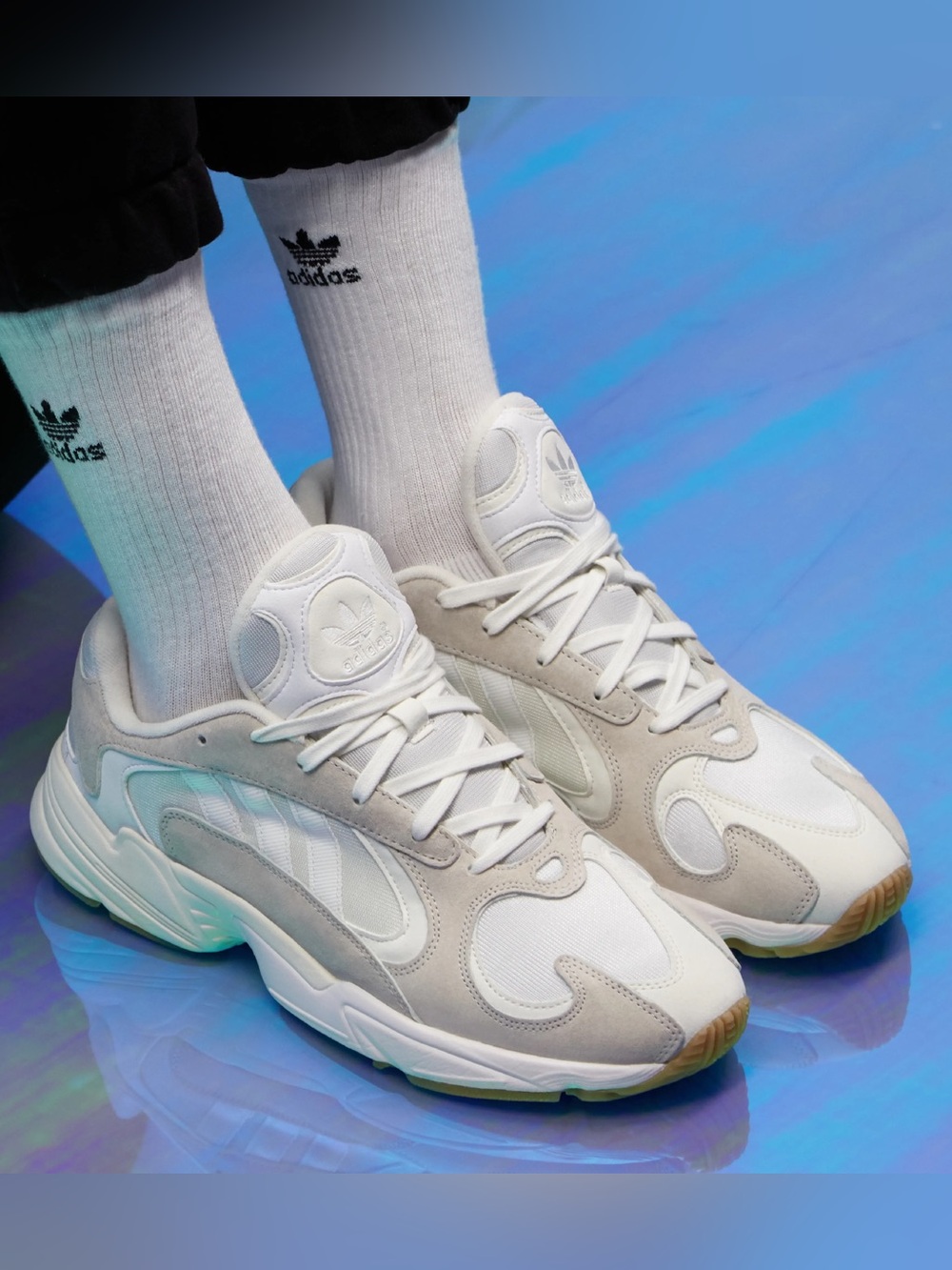 Adidas Yung-1 Cloud Off White sneakers suede overlays mesh panels size UK 4.5